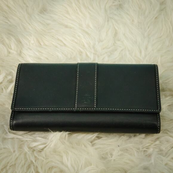 Coach Hamilton Black Leather Continental Style Snap Tri Fold Wallet Checkbook - Picture 1 of 6